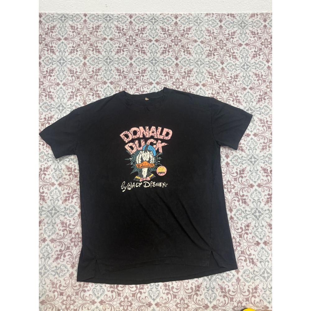 Walt Disney Donald Duck Graphic T-Shirt Black XXL Vintage Style Distressed Tee